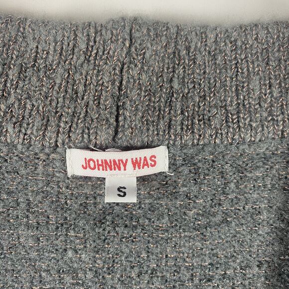 JOHNNY WAS Open Front Metallic Thread Cardigan Gray Size Small Women Sweater - Picture 3 of 8
